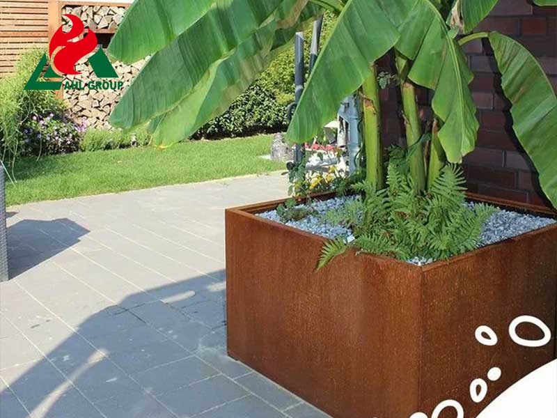 nostalgia Corten Steel Planter Boxes with House Number